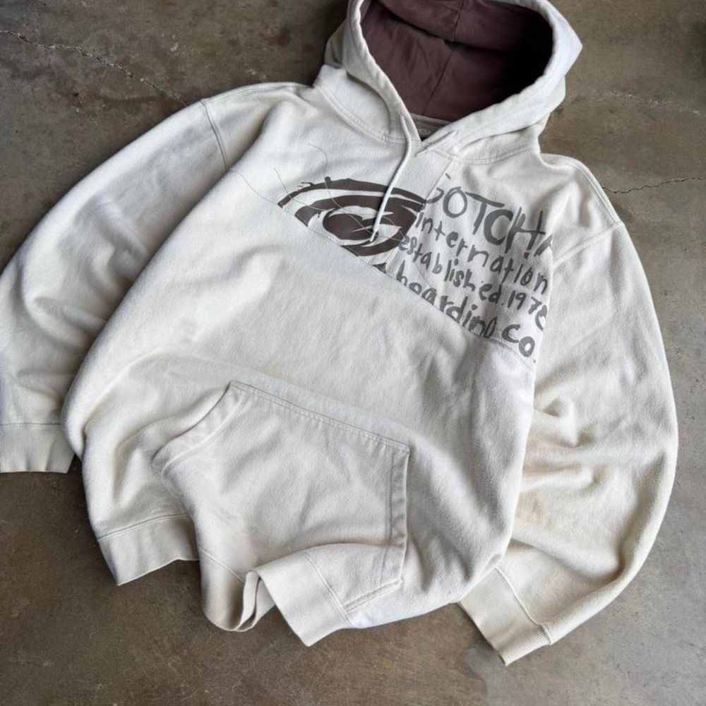 vintage gotcha surf hoodie Y2K grail cream size XL surf skater - Picture 2 of 7